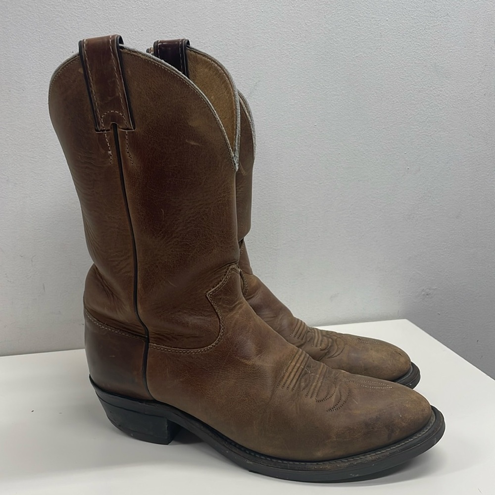 Justin Men’s Bay Apache Brown Leather Western Cowboy Boots 3405 Size 8.5D